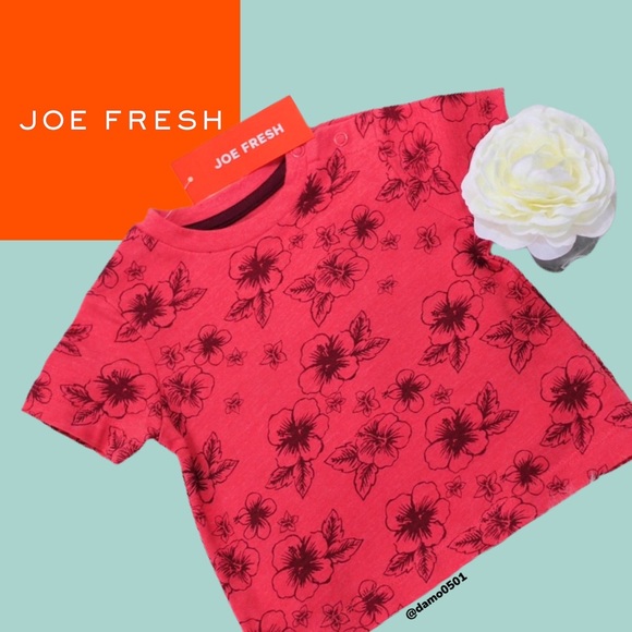 NWT Joe Fresh Baby Red/Black Floral Print Snap Tee - Picture 1 of 6